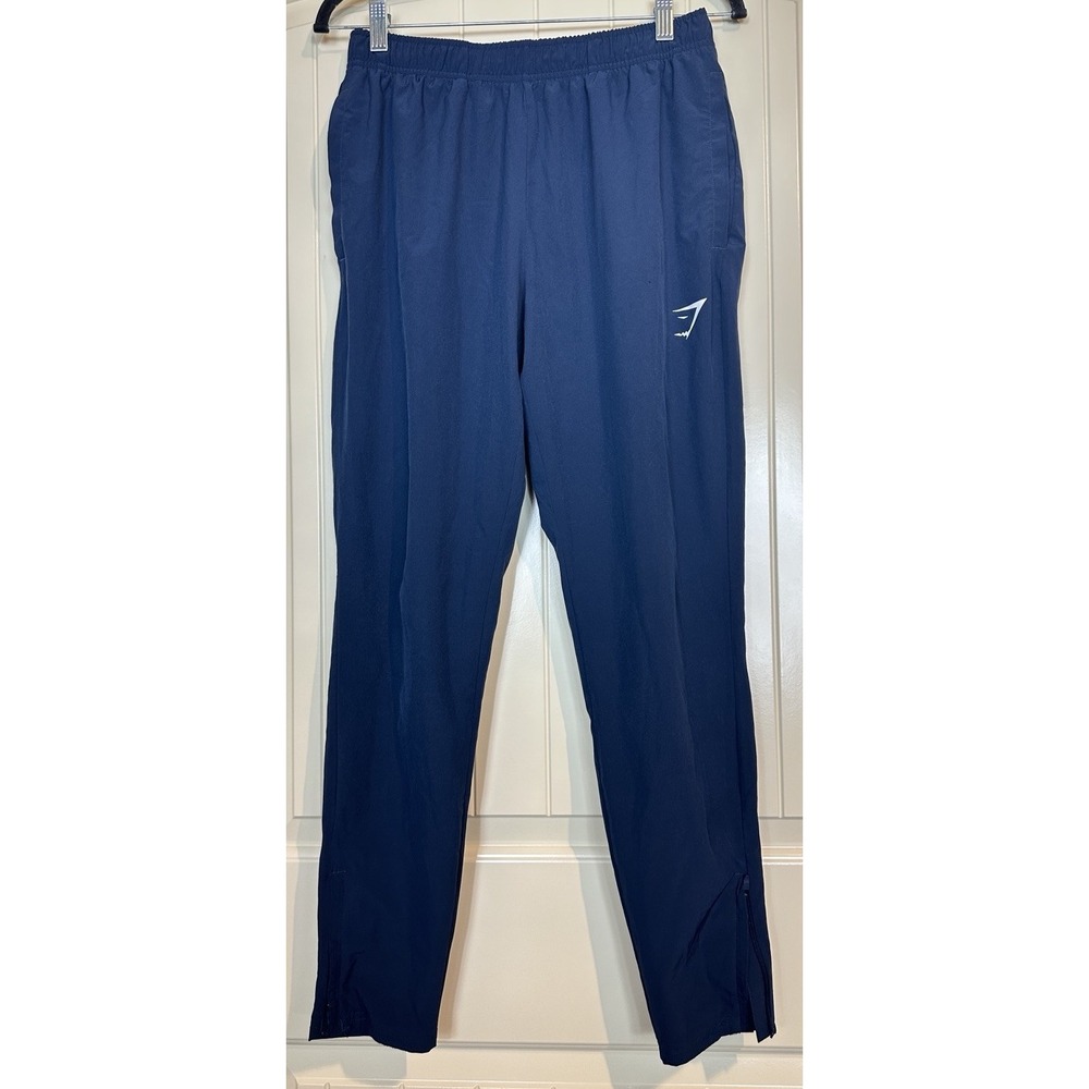 Gymshark Arrival Woven Joggers in navy blue sz M zipper ankle gym running active